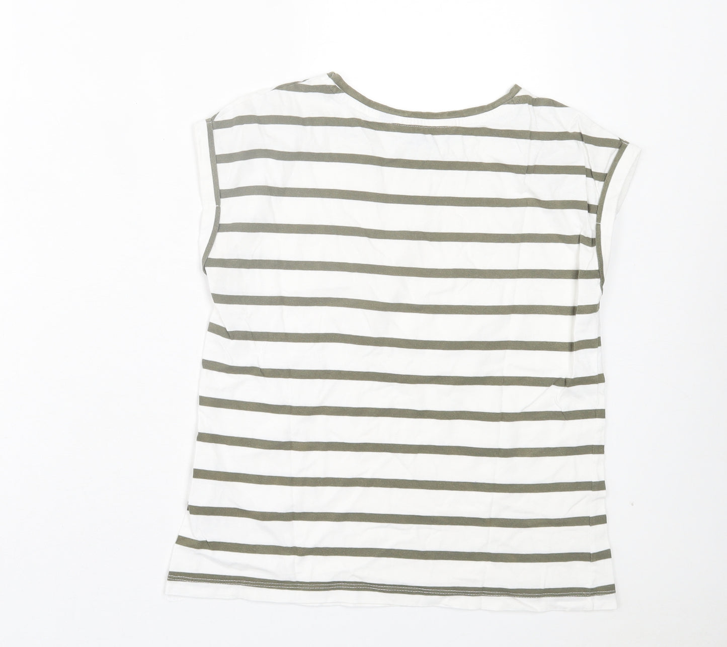 Dorothy Perkins Womens White Striped Cotton Basic T-Shirt Size 8 Crew Neck