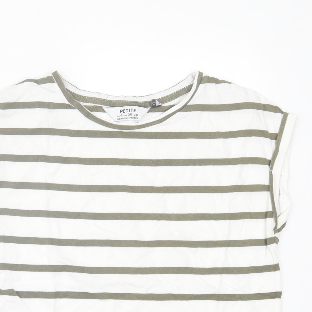 Dorothy Perkins Womens White Striped Cotton Basic T-Shirt Size 8 Crew Neck