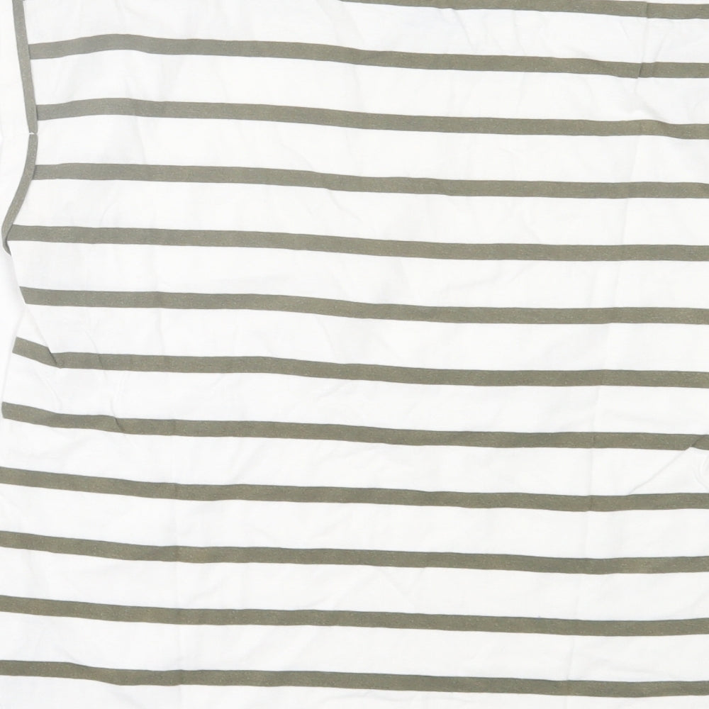 Dorothy Perkins Womens White Striped Cotton Basic T-Shirt Size 8 Crew Neck