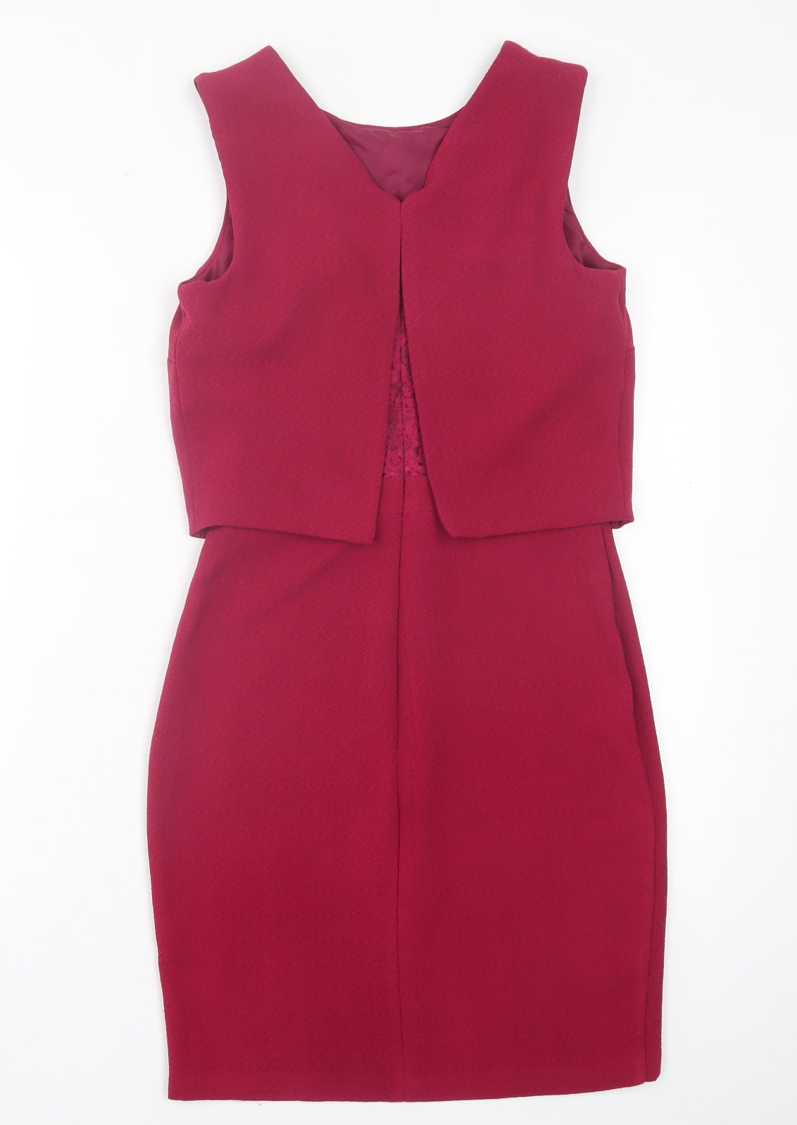 Warehouse Womens Purple Polyester Pencil Dress Size 6 Crew Neck Zip
