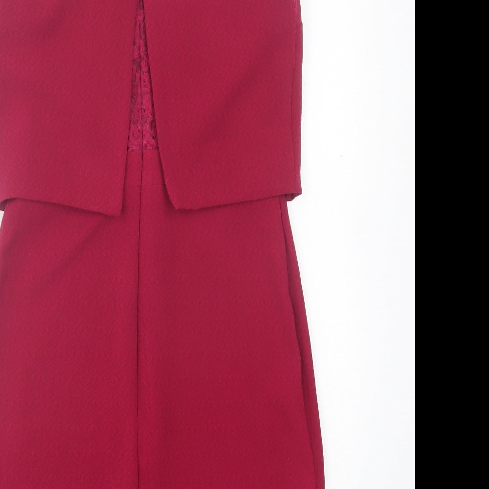 Warehouse Womens Purple Polyester Pencil Dress Size 6 Crew Neck Zip