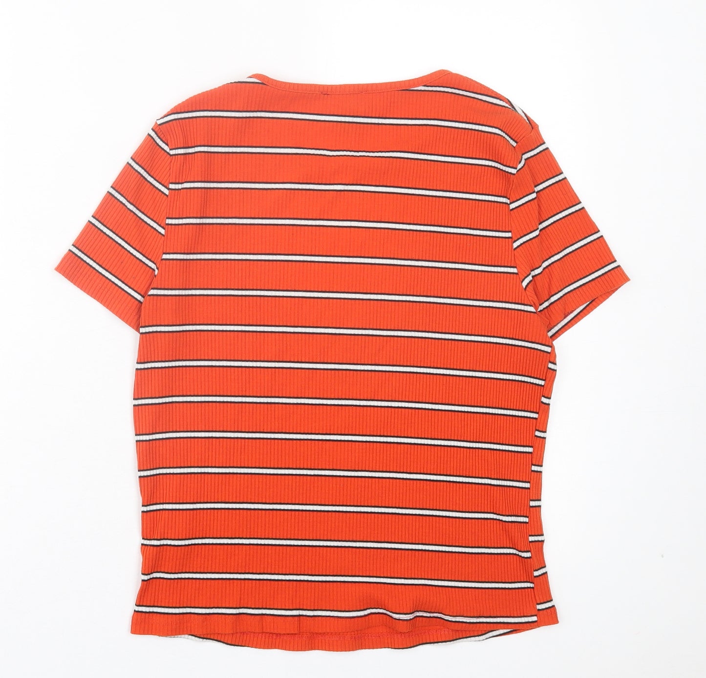 NEXT Womens Orange Striped Polyester Basic T-Shirt Size 16 Crew Neck
