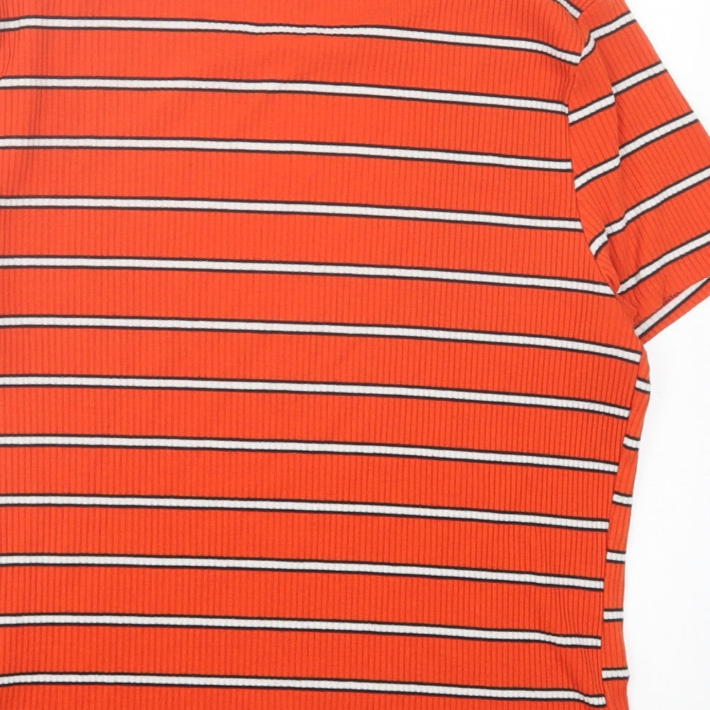 NEXT Womens Orange Striped Polyester Basic T-Shirt Size 16 Crew Neck