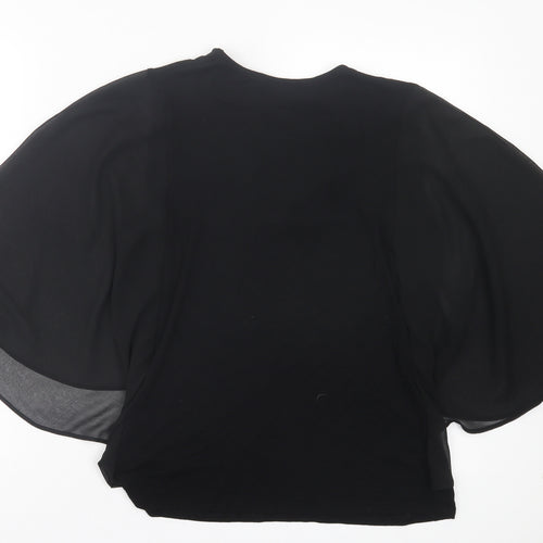 TU Womens Black Viscose Basic T-Shirt Size 8 V-Neck - Mesh Sleeves