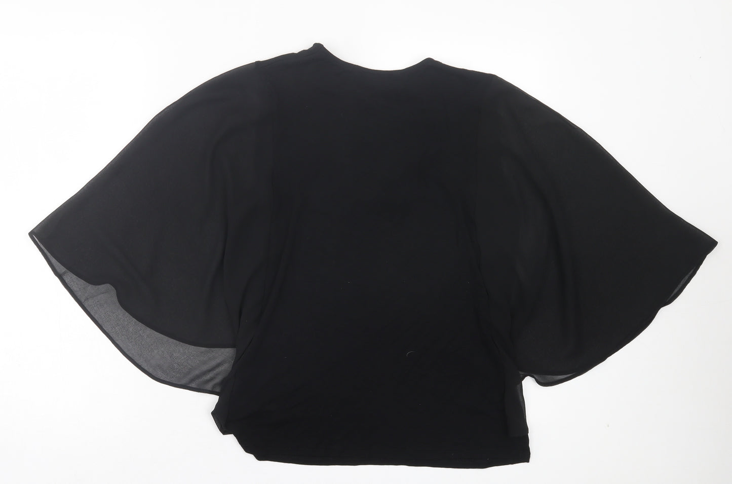 TU Womens Black Viscose Basic T-Shirt Size 8 V-Neck - Mesh Sleeves