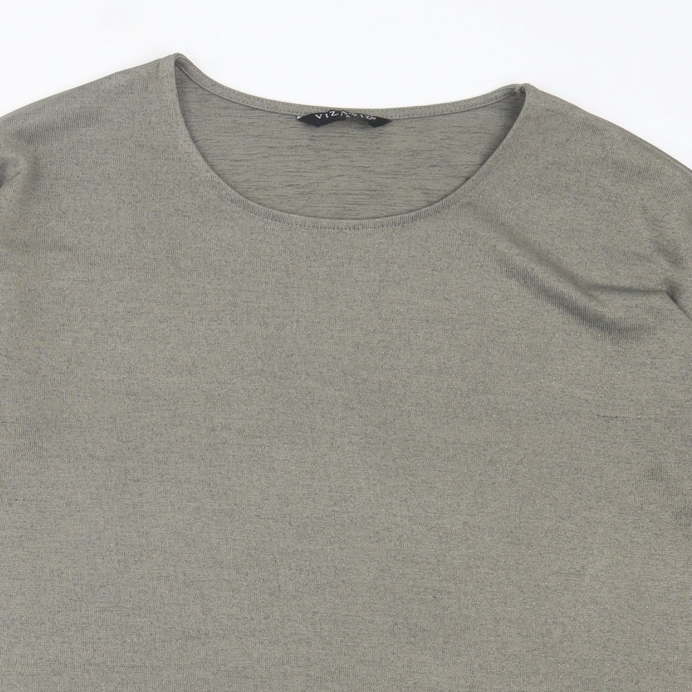 Viz A Viz Womens Green Polyester Basic T-Shirt Size S Crew Neck