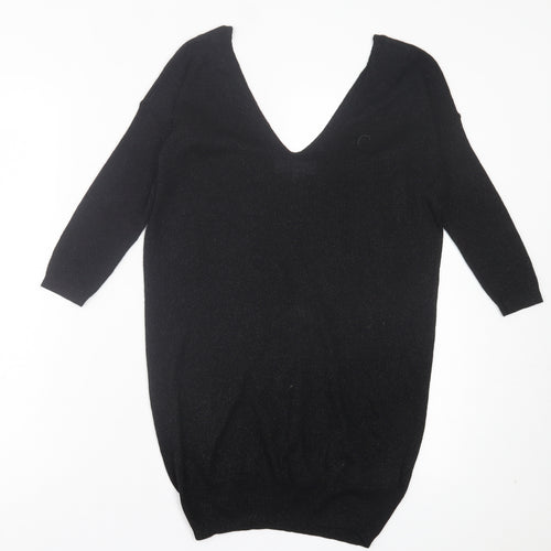 NEXT Womens Black Viscose Basic T-Shirt Size 6 V-Neck