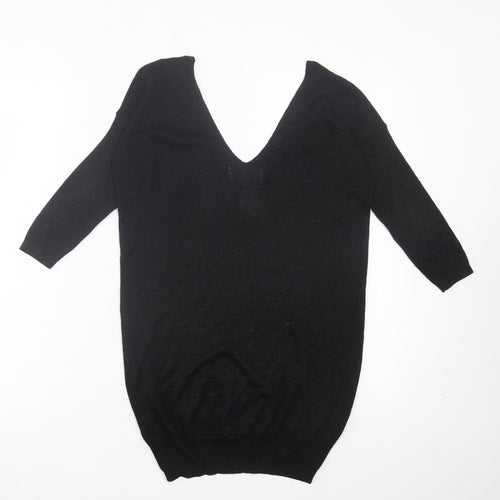 NEXT Womens Black Viscose Basic T-Shirt Size 6 V-Neck