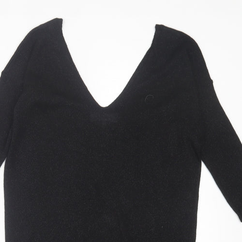 NEXT Womens Black Viscose Basic T-Shirt Size 6 V-Neck