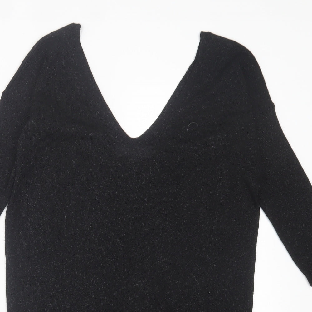 NEXT Womens Black Viscose Basic T-Shirt Size 6 V-Neck