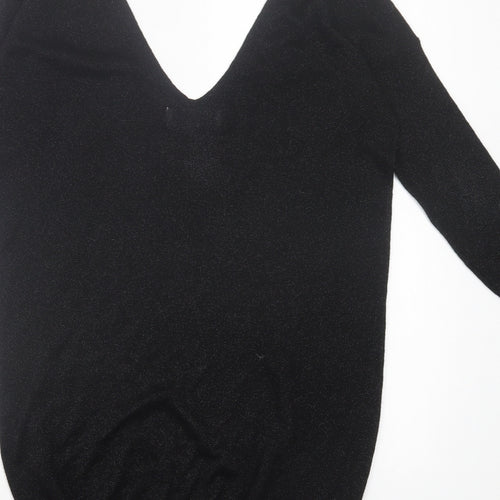 NEXT Womens Black Viscose Basic T-Shirt Size 6 V-Neck