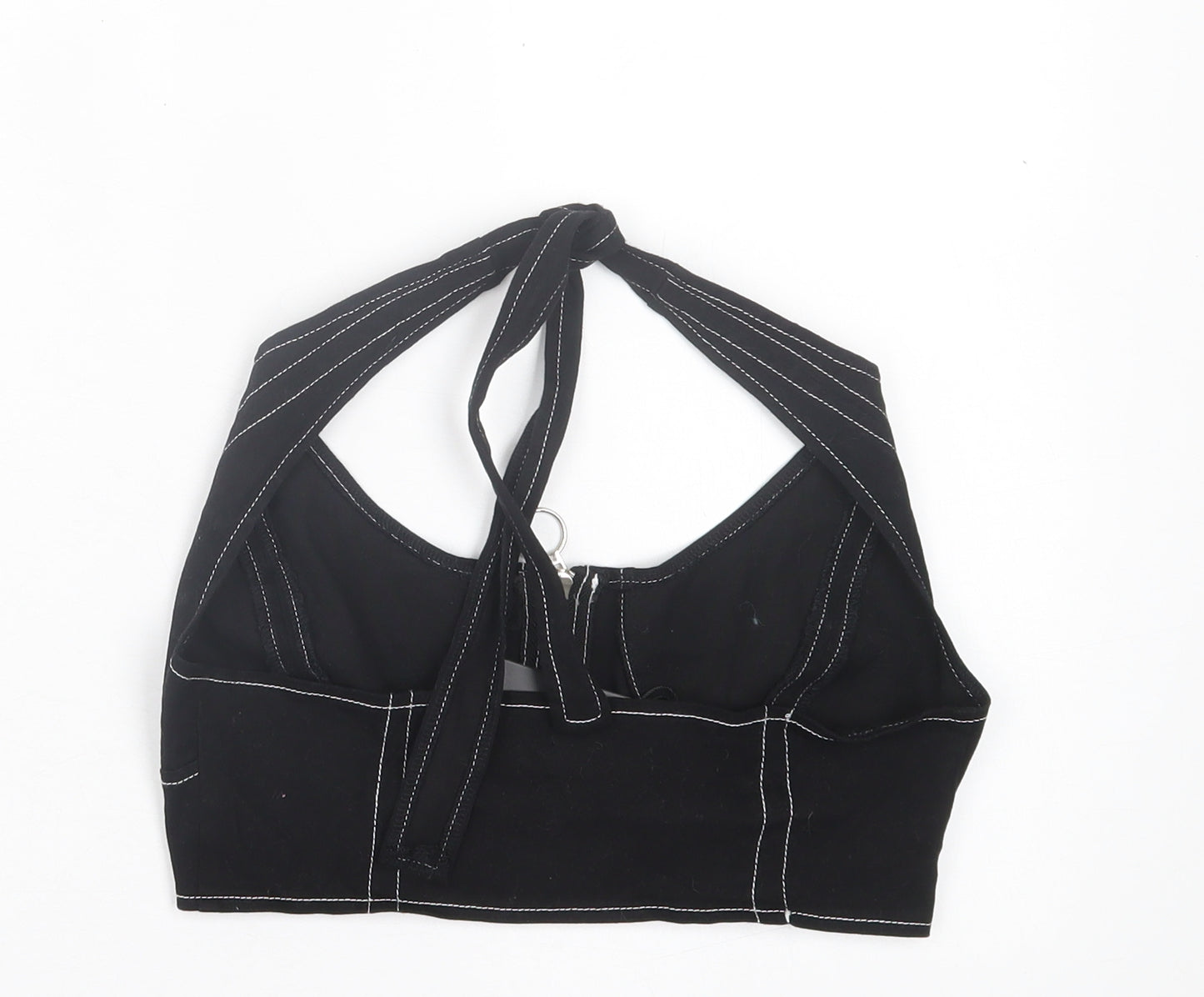 PRETTYLITTLETHING Womens Black Cotton Cropped Tank Size 8 Halter