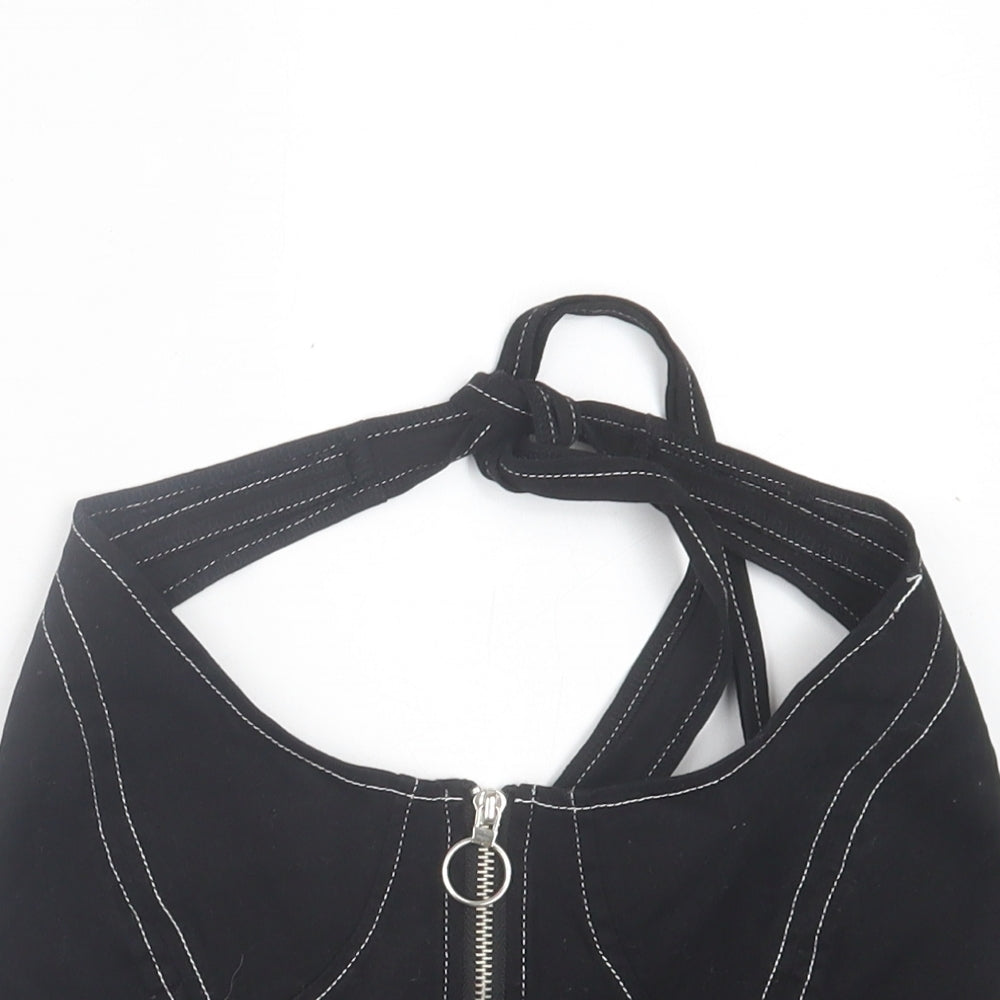 PRETTYLITTLETHING Womens Black Cotton Cropped Tank Size 8 Halter