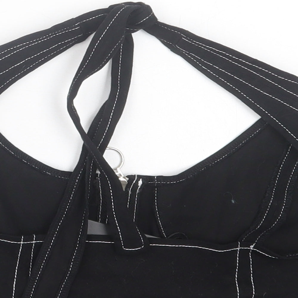PRETTYLITTLETHING Womens Black Cotton Cropped Tank Size 8 Halter