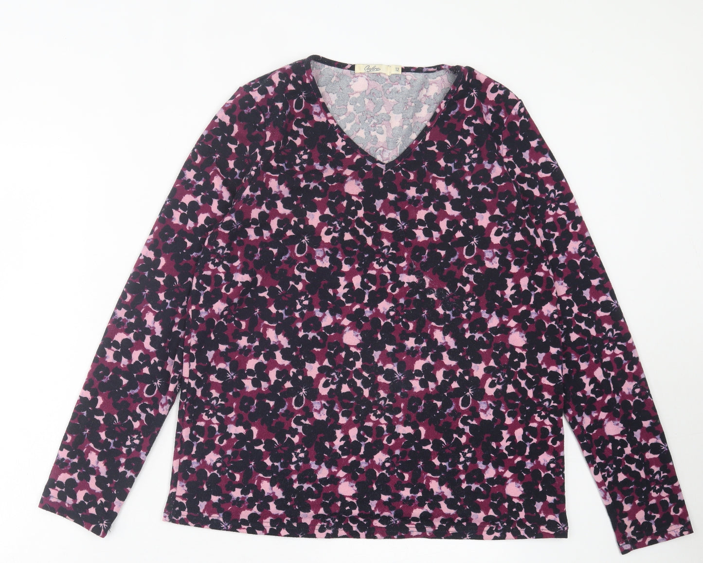Onfire Womens Purple Floral Polyester Basic T-Shirt Size 12 V-Neck