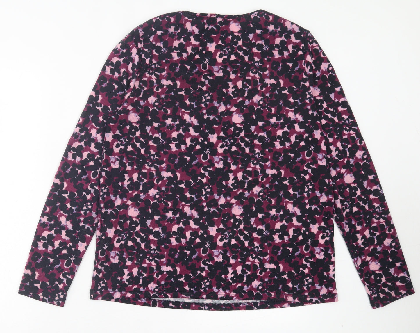 Onfire Womens Purple Floral Polyester Basic T-Shirt Size 12 V-Neck