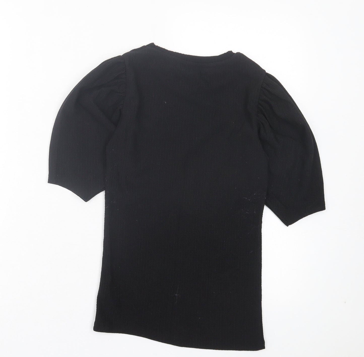 New Look Womens Black Polyester Basic T-Shirt Size 6 Crew Neck - Puff Sleeves