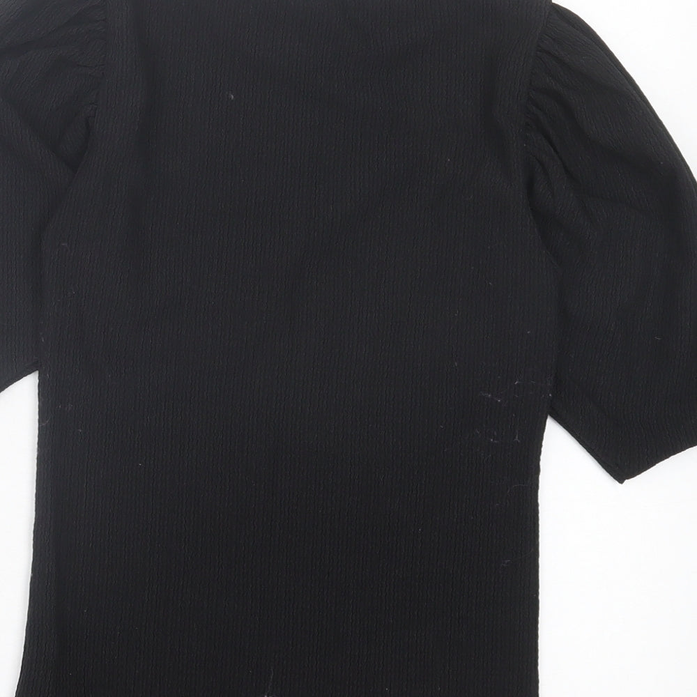 New Look Womens Black Polyester Basic T-Shirt Size 6 Crew Neck - Puff Sleeves