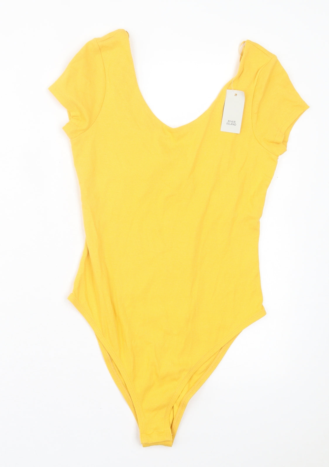River Island Womens Yellow Cotton Bodysuit One-Piece Size 10 Snap - Ribbed Fabric