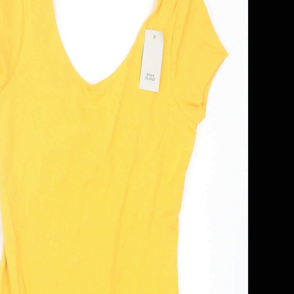 River Island Womens Yellow Cotton Bodysuit One-Piece Size 10 Snap - Ribbed Fabric