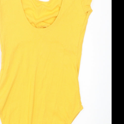 River Island Womens Yellow Cotton Bodysuit One-Piece Size 10 Snap - Ribbed Fabric