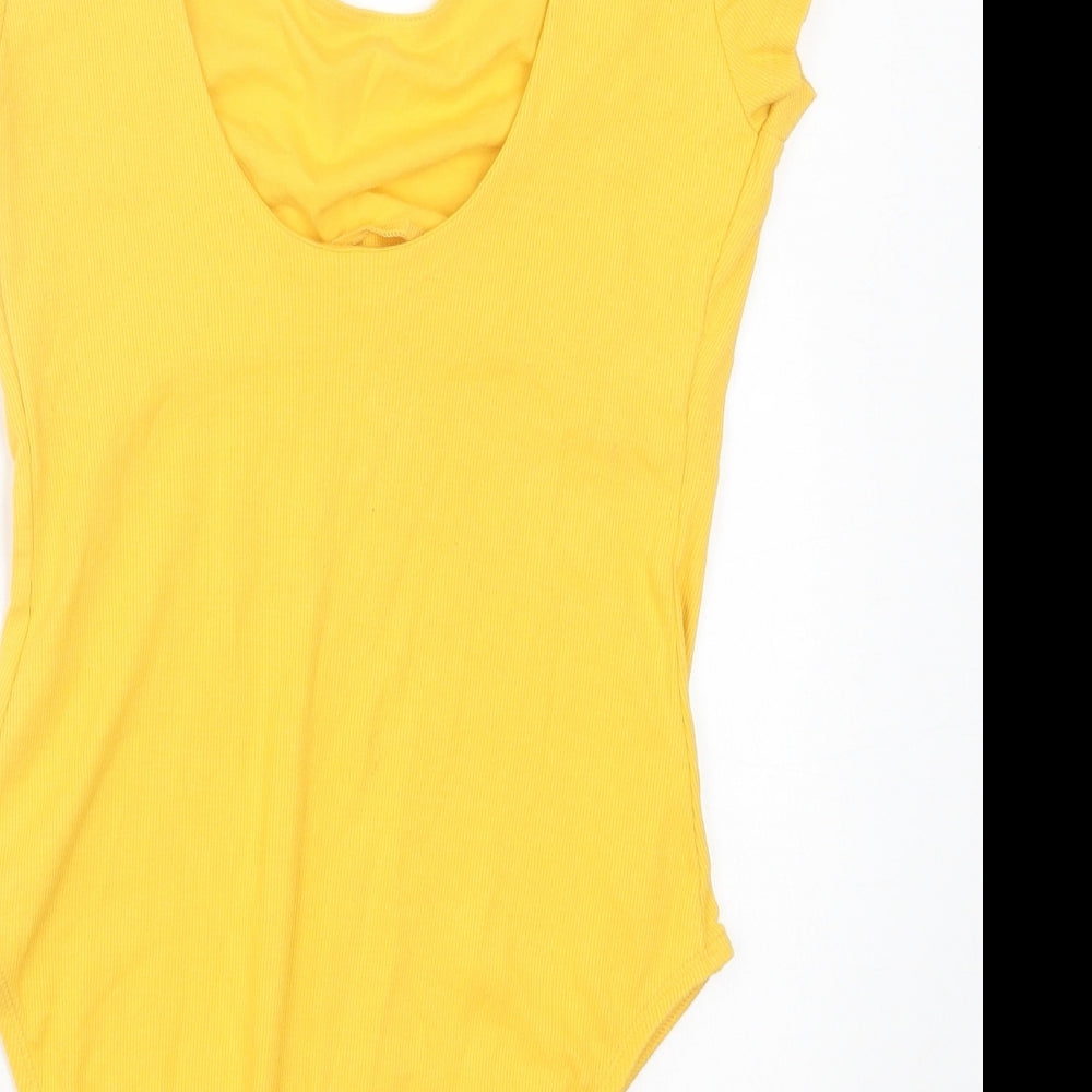 River Island Womens Yellow Cotton Bodysuit One-Piece Size 10 Snap - Ribbed Fabric