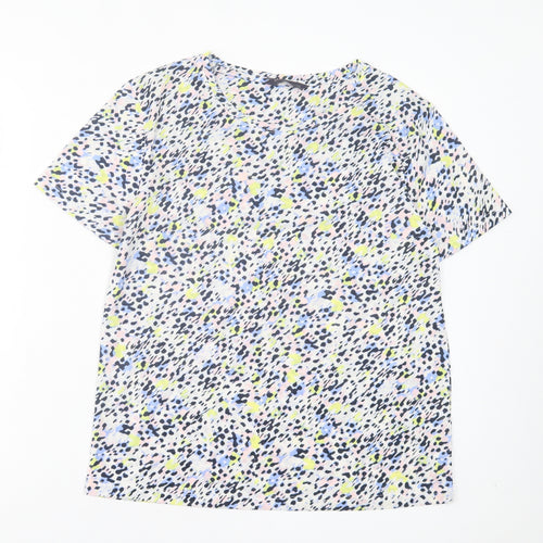 Marks and Spencer Womens Multicoloured Geometric Polyester Basic T-Shirt Size 8 Crew Neck