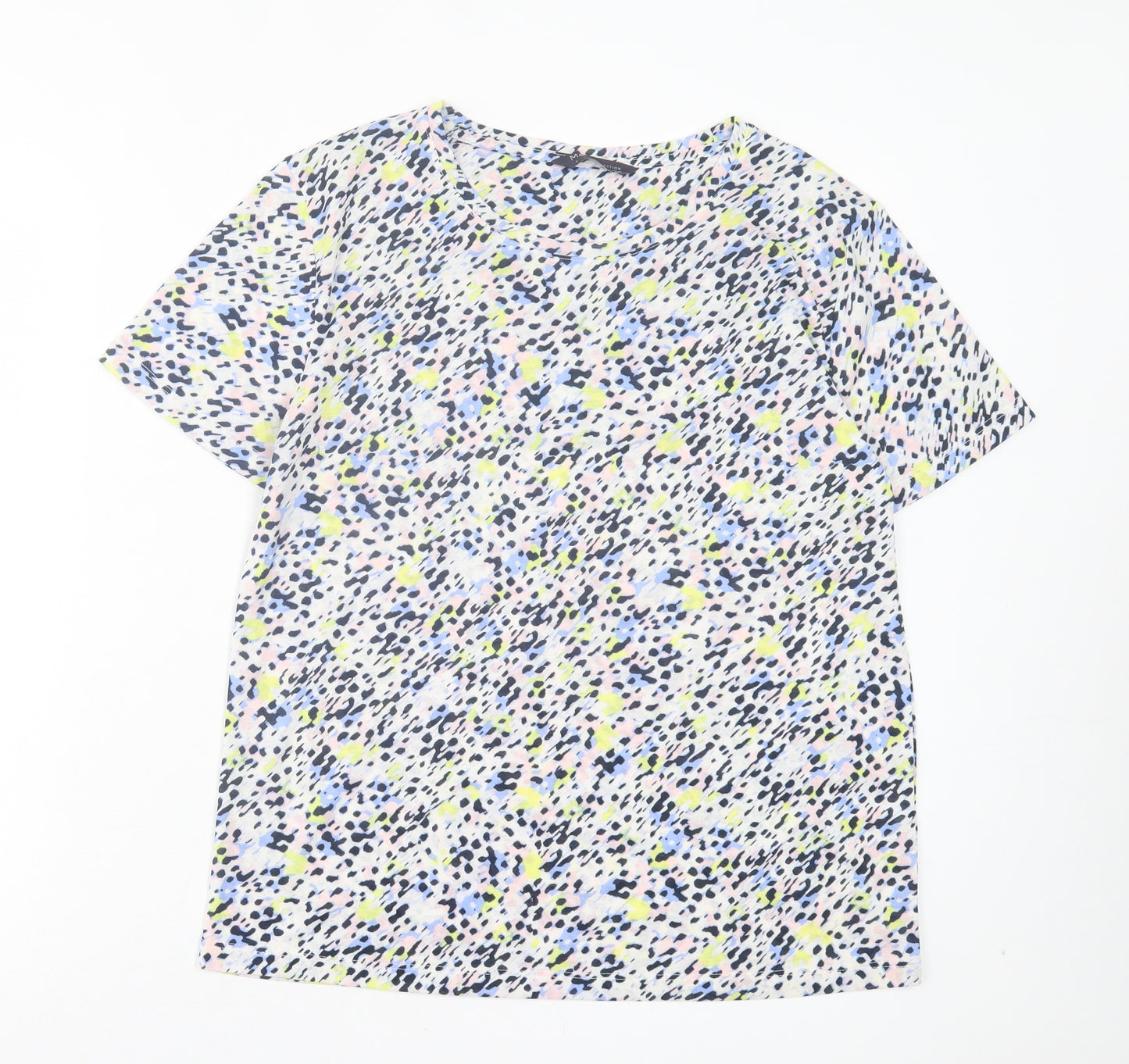 Marks and Spencer Womens Multicoloured Geometric Polyester Basic T-Shirt Size 8 Crew Neck