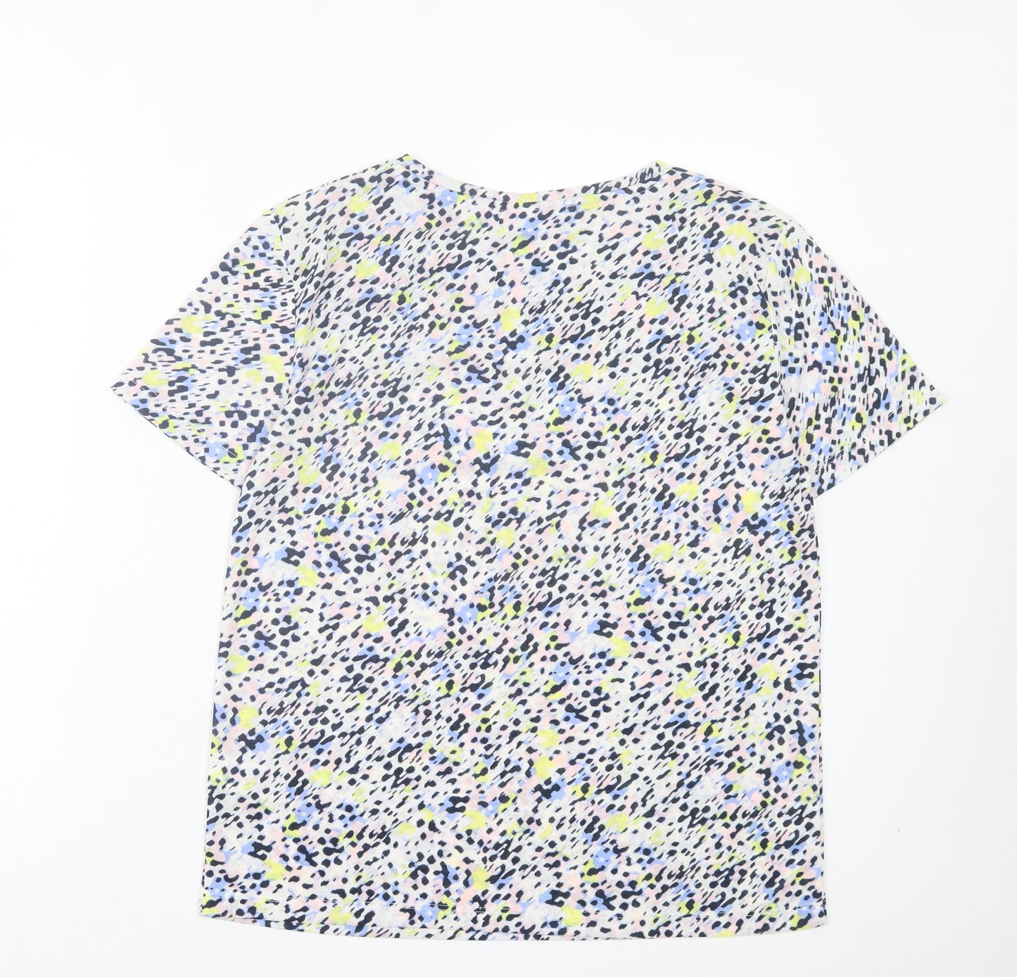 Marks and Spencer Womens Multicoloured Geometric Polyester Basic T-Shirt Size 8 Crew Neck