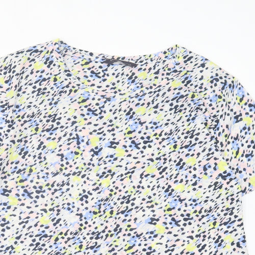 Marks and Spencer Womens Multicoloured Geometric Polyester Basic T-Shirt Size 8 Crew Neck