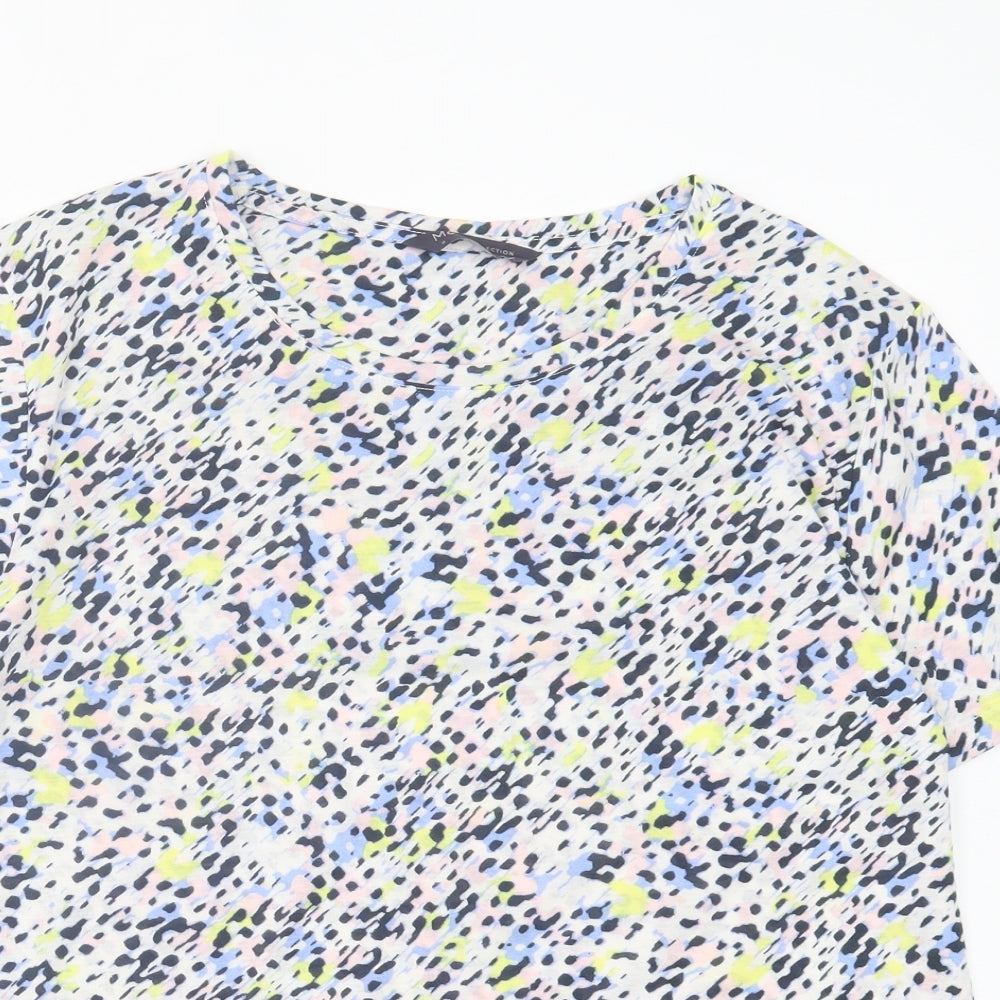 Marks and Spencer Womens Multicoloured Geometric Polyester Basic T-Shirt Size 8 Crew Neck