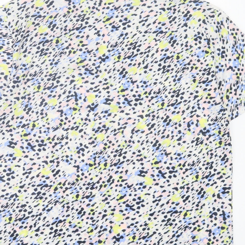 Marks and Spencer Womens Multicoloured Geometric Polyester Basic T-Shirt Size 8 Crew Neck