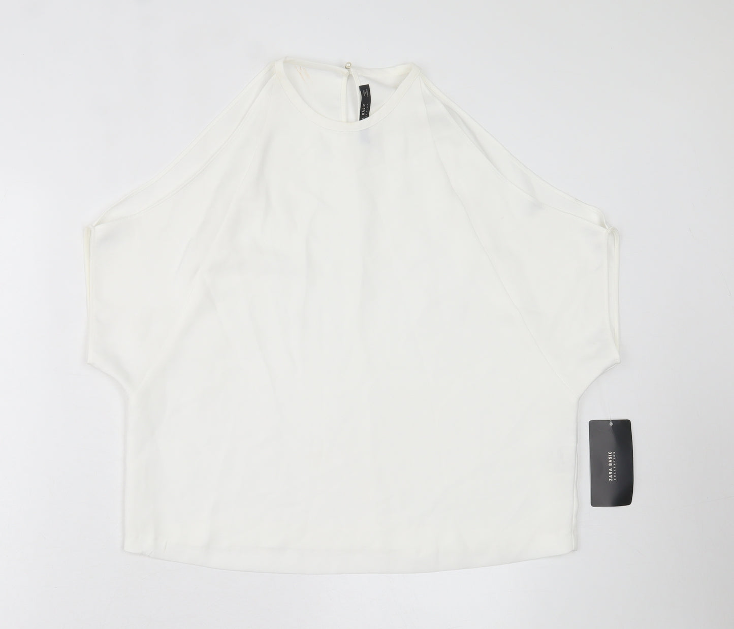 Zara Womens White Polyester Basic Blouse Size M Crew Neck - Cold Shoulder