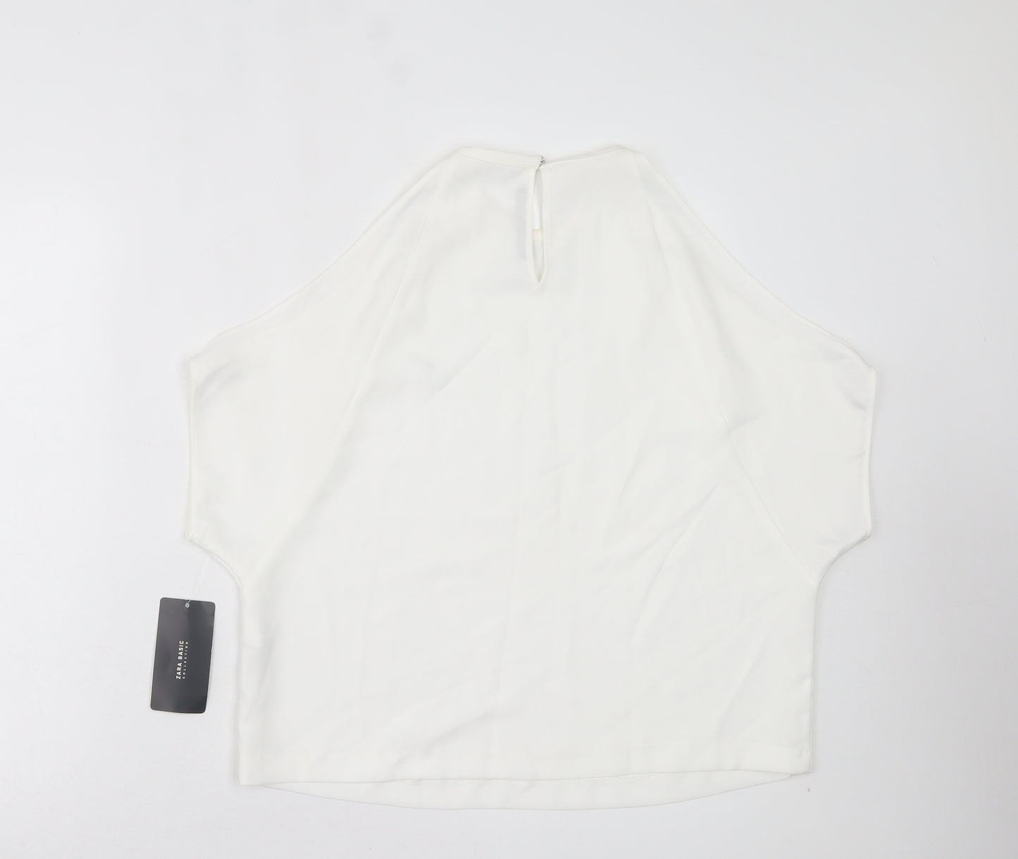 Zara Womens White Polyester Basic Blouse Size M Crew Neck - Cold Shoulder