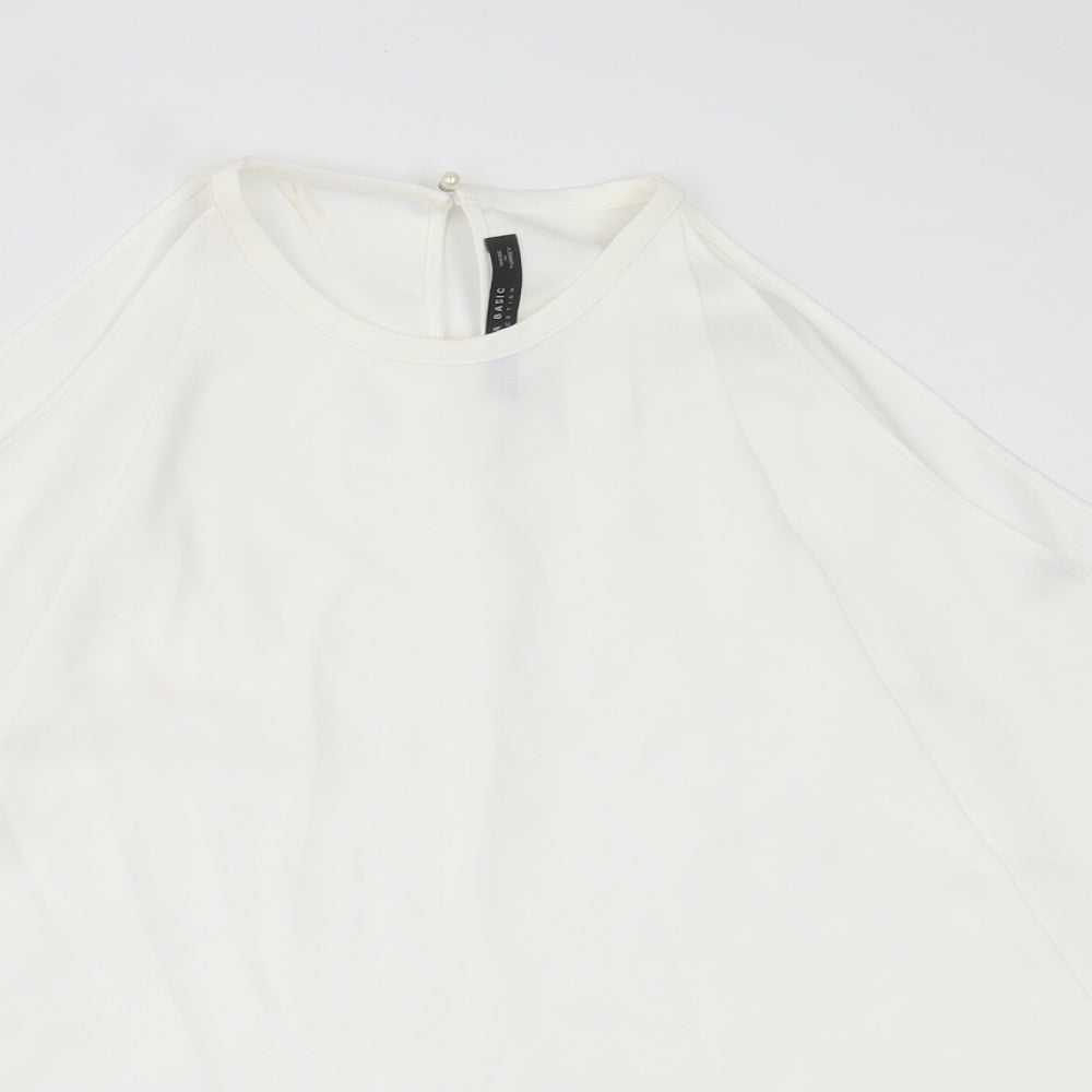 Zara Womens White Polyester Basic Blouse Size M Crew Neck - Cold Shoulder
