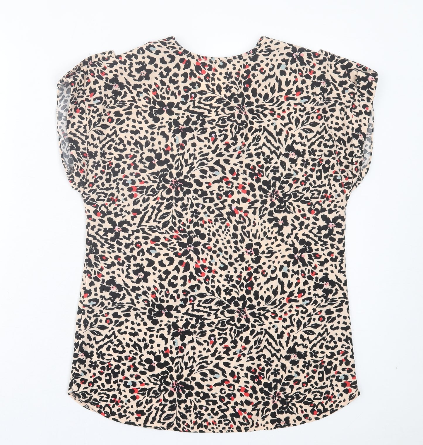 Dunnes Stores Womens Brown Animal Print Polyester Basic T-Shirt Size XS V-Neck - Leopard Print