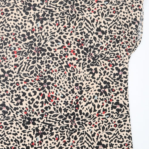 Dunnes Stores Womens Brown Animal Print Polyester Basic T-Shirt Size XS V-Neck - Leopard Print