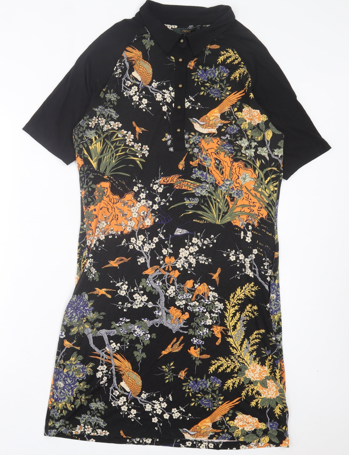NEXT Womens Multicoloured Floral Viscose Shirt Dress Size 16 Collared Button - Oriental Print