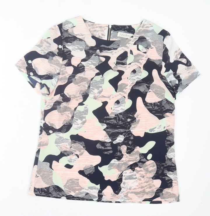 Sugarhill Womens Multicoloured Camouflage Polyester Basic T-Shirt Size 10 Crew Neck