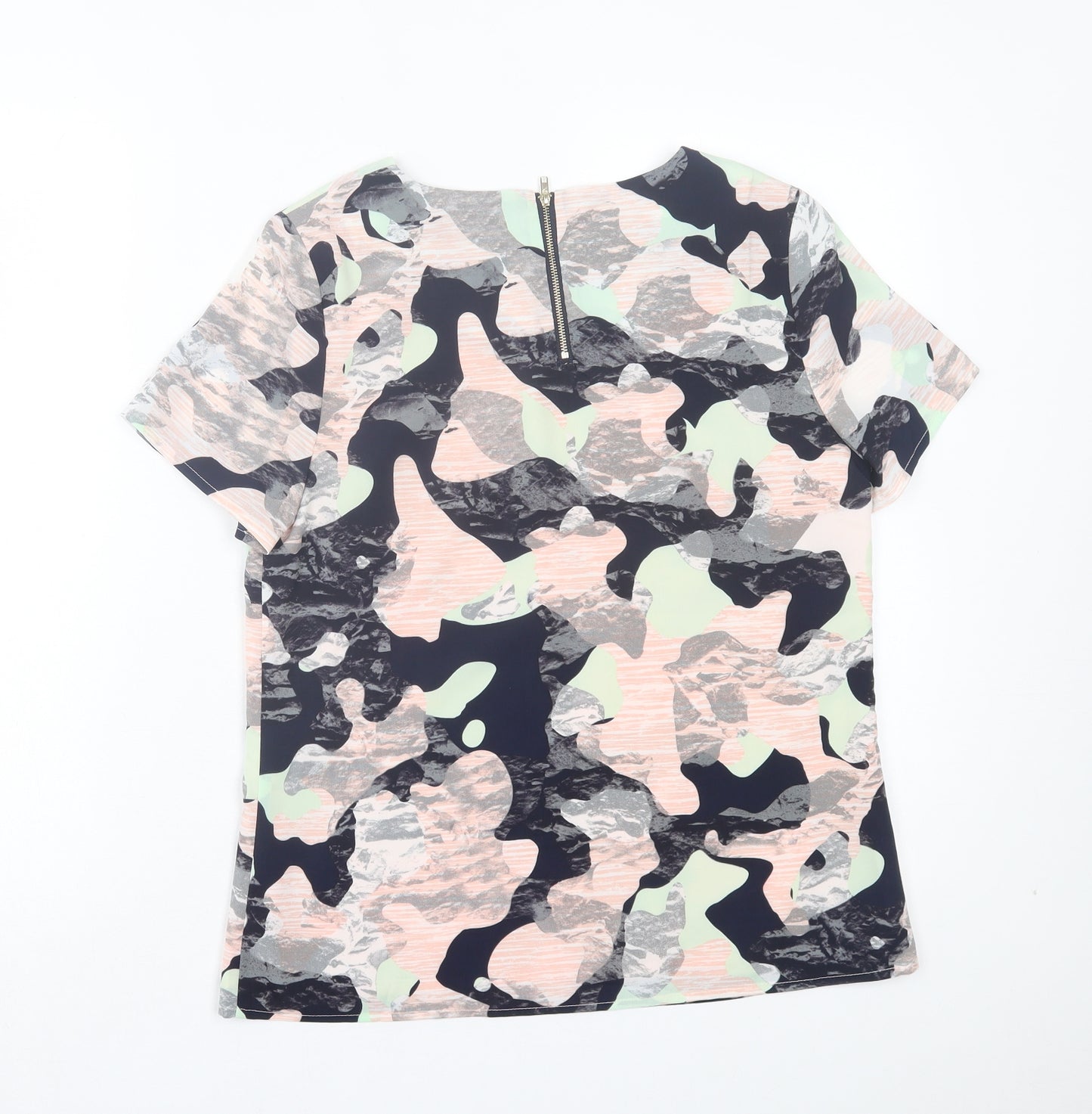 Sugarhill Womens Multicoloured Camouflage Polyester Basic T-Shirt Size 10 Crew Neck