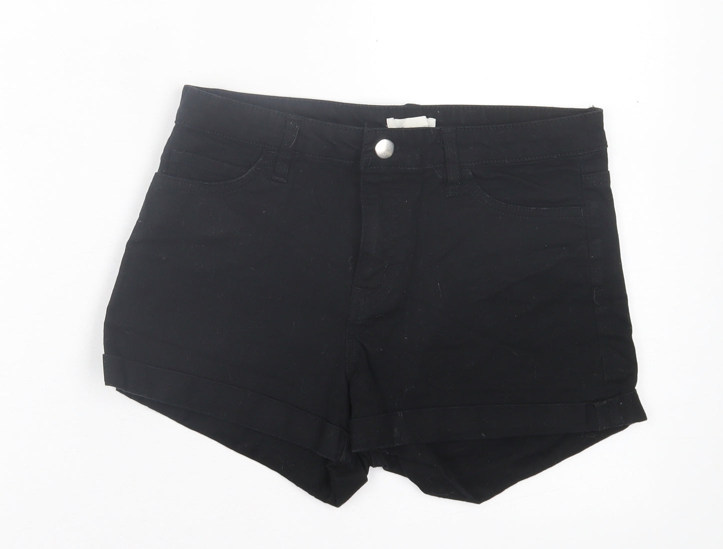 H&M Womens Black Cotton Boyfriend Shorts Size 10 L3 in Regular Button
