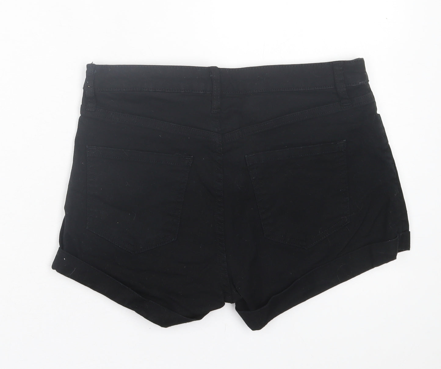 H&M Womens Black Cotton Boyfriend Shorts Size 10 L3 in Regular Button