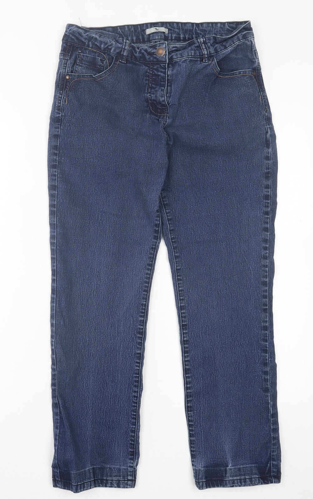 TU Womens Blue Cotton Straight Jeans Size 14 L25 in Regular Button