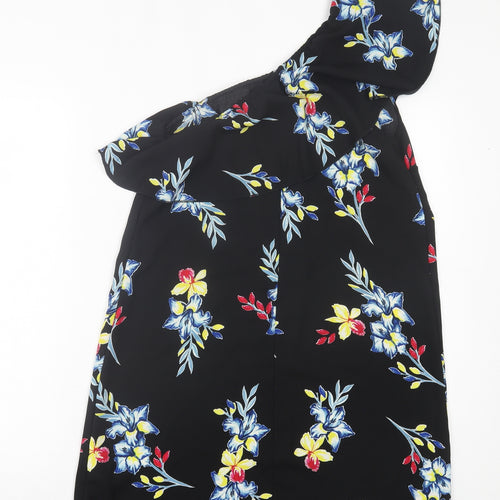 New Look Womens Black Floral Polyester A-Line Size 10 One Shoulder Pullover