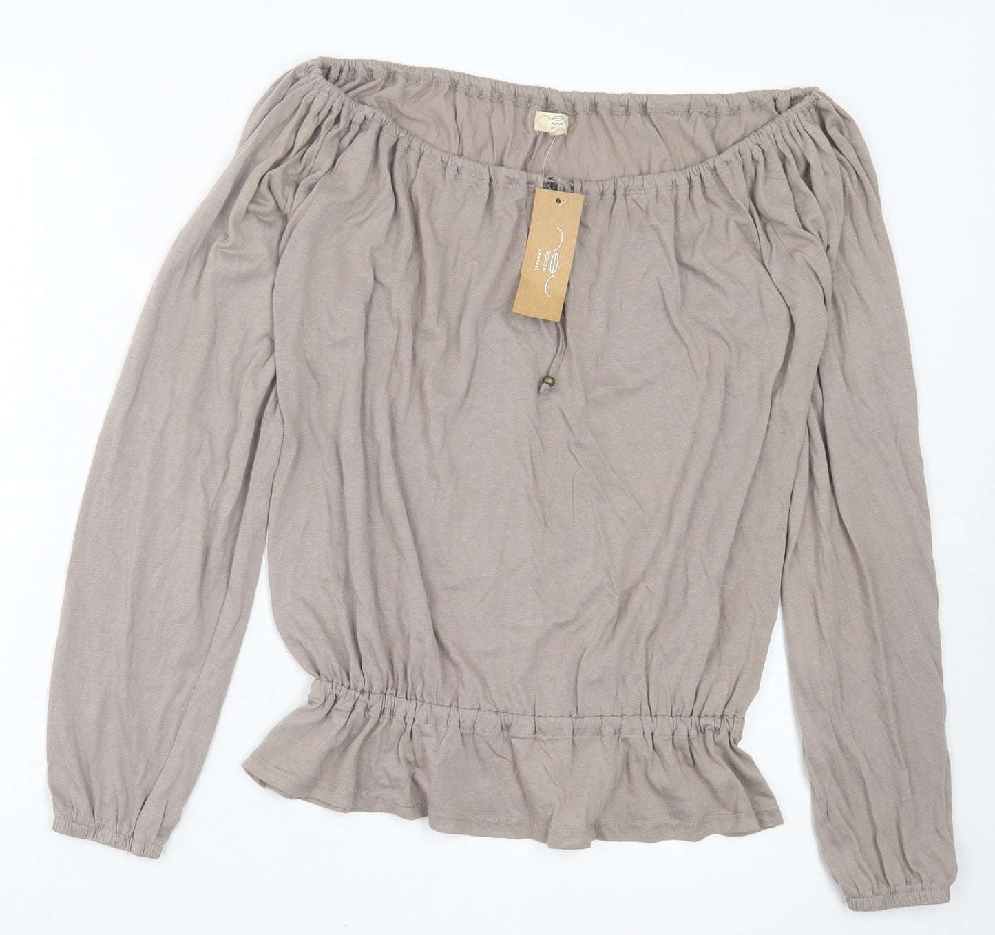 New Look Womens Grey Viscose Basic T-Shirt Size 8 Boat Neck