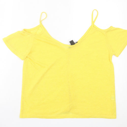 Atmosphere Womens Yellow Polyester Basic T-Shirt Size 8 Scoop Neck - Cold Shoulder