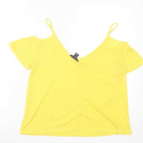 Atmosphere Womens Yellow Polyester Basic T-Shirt Size 8 Scoop Neck - Cold Shoulder