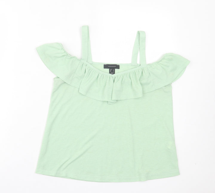 Atmosphere Womens Green Polyester Basic Tank Size 8 V-Neck - Cold Shoulder