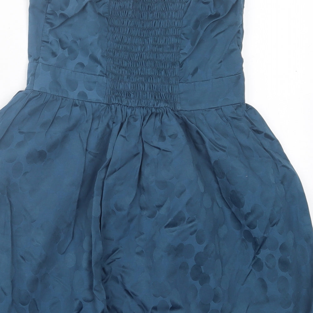 Miss Selfridge Womens Blue Polka Dot Polyester A-Line Size 8 Off the Shoulder Pullover