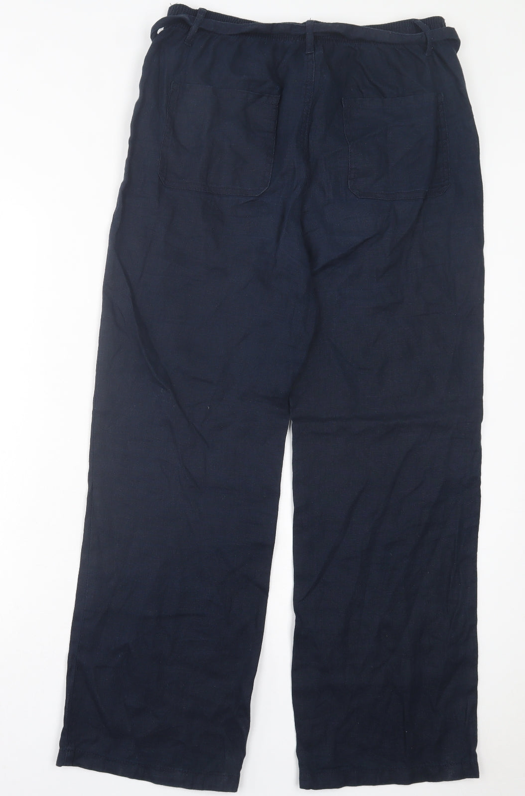 Marks and Spencer Womens Blue Linen Trousers Size 8 L30 in Regular Button